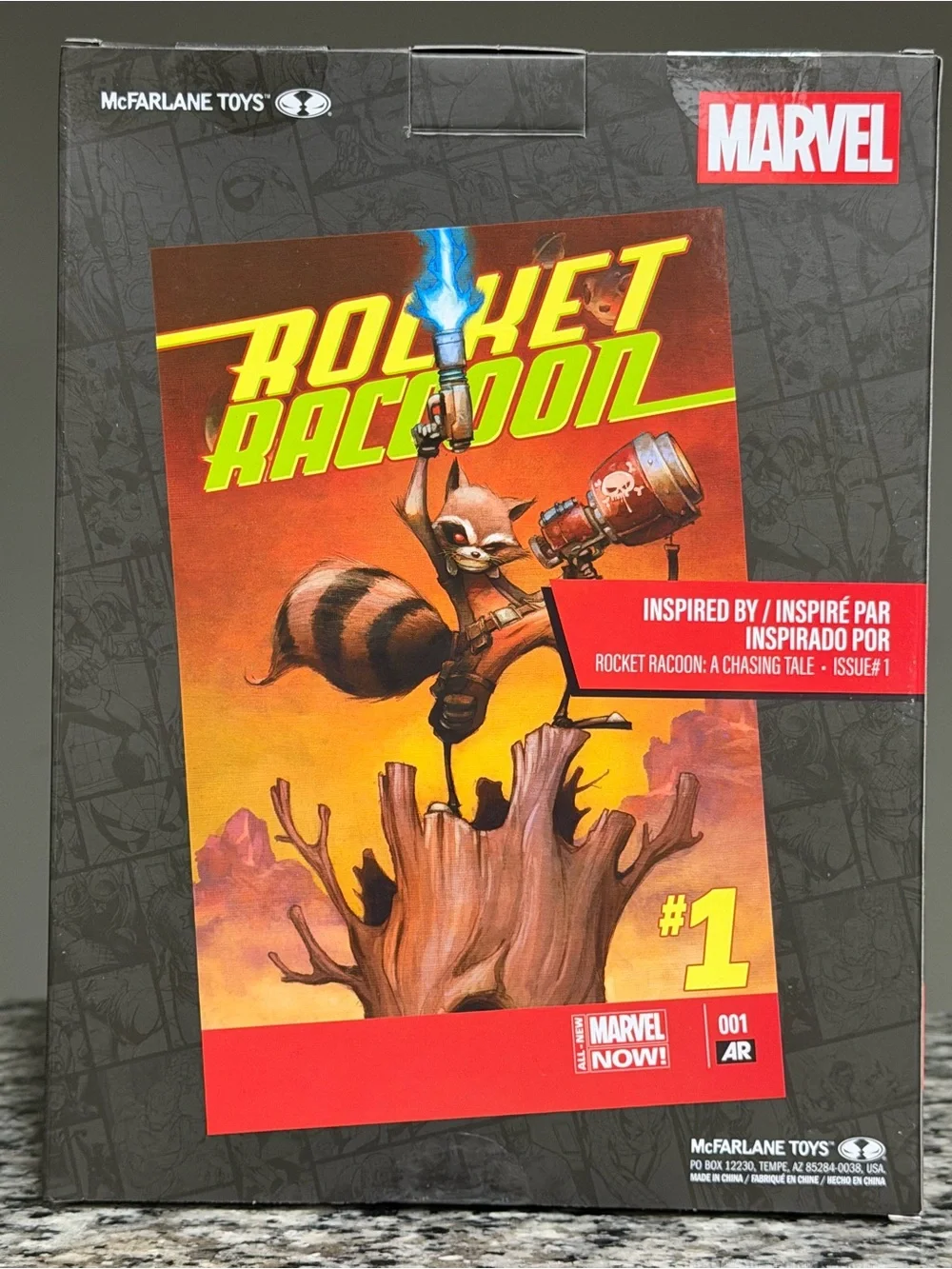 Marvel Rocket Raccoon Figure in Orange Outfit with Brown Tail